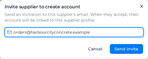 Invite supplier to create account dialog